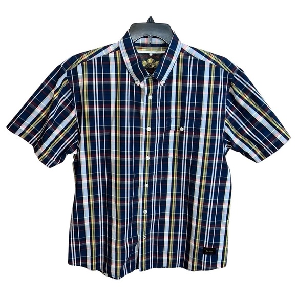 Nautica Shirt Men’s Size L Blue Yellow Plaids Button Front Short Sleeve - Picture 1 of 6